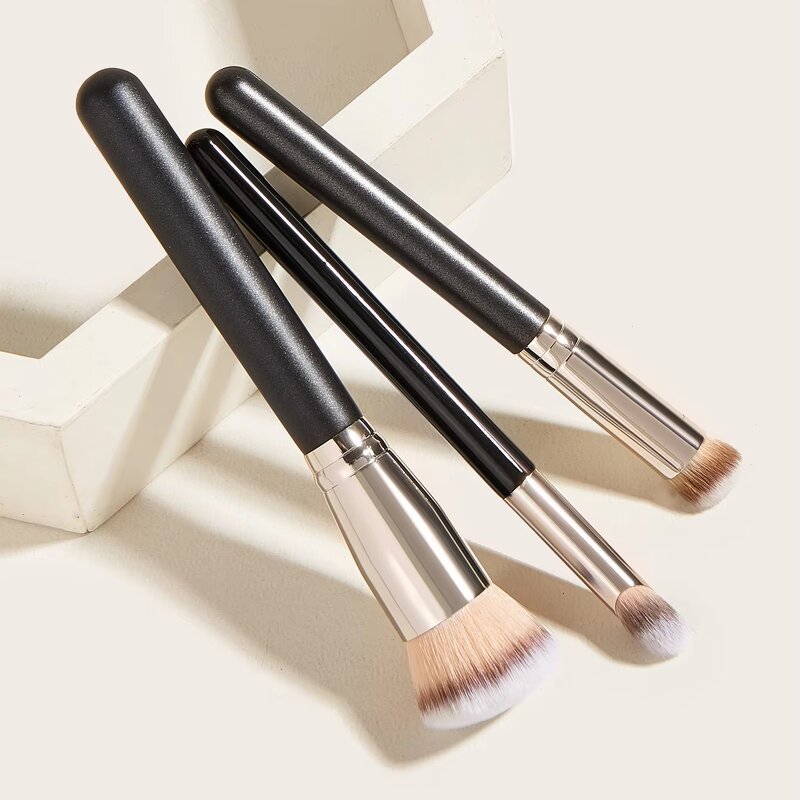 Makeup Brush Set Manufacturer - Personalized 3pcs Travel Size, Flat Vegan Synthetic Hair Foundation & Angled Contour