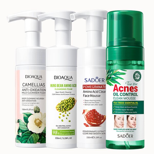 Facial Cleanser - BIOAQUA Organic - Anti-Acne Cleansing Mousse Pore Tea Tree Aloe Vera Foam