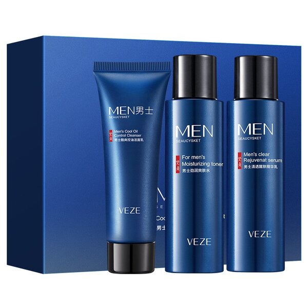 Skin Care Set - OEM Facial for Men - Cool Moisturizing Face Wash Clean Rejuvenation Organic