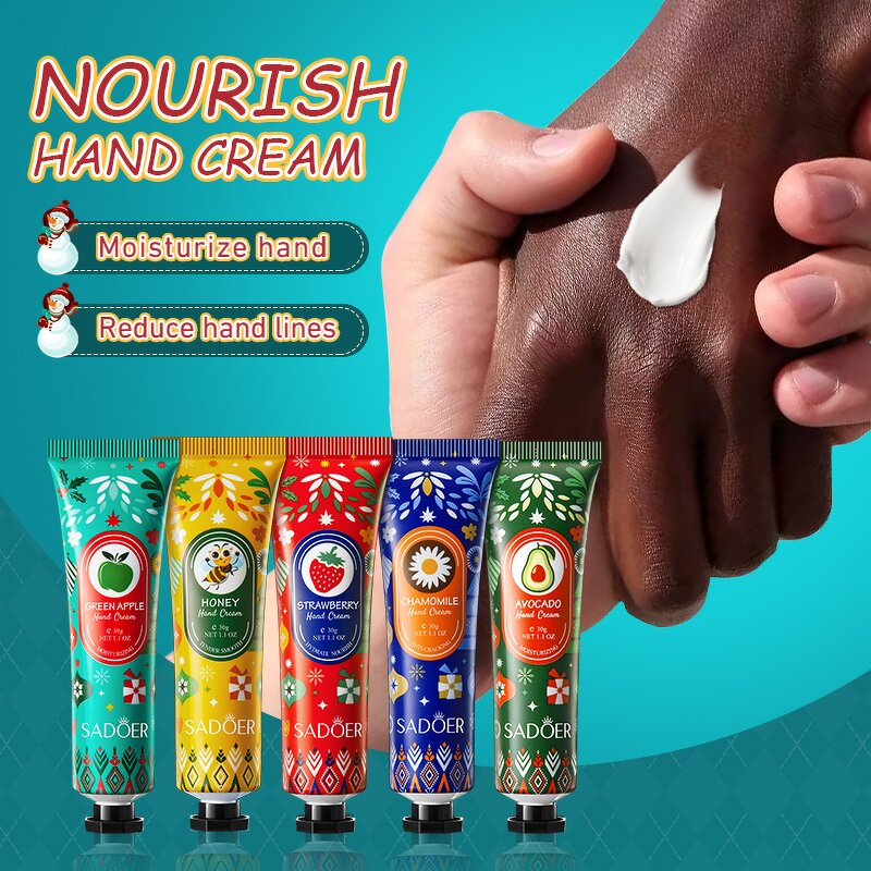 Hand Cream Set - SADOER Fruit Plant Extract - Honey Strawberry Avocado Moisturizing Anti-aging Mini