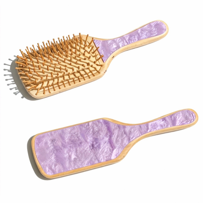 Hair Brush Manufacturer - Factory Custom logo Padded Cushion Acetate Wood Bamboo Curly Detangler