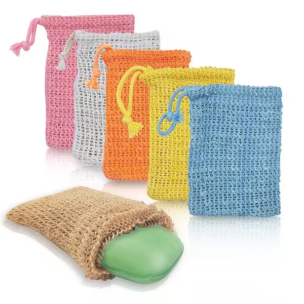 Soap Bag Manufacturer - Custom Logo Exfoliating Mesh Drawstring Exfoliating Sisal Body Scrubber