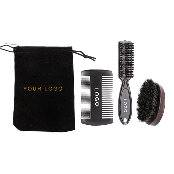 Beard Grooming Kit Manufacturer - Private Label Custom Beard Brush Comb Cleaning Rolling Gift Set