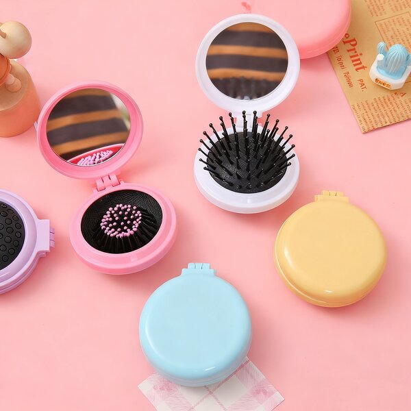Hairbrush Manufacturer - Portable Mini Folding Comb With Mirror Air Cushion ABS Nylon Pins Travel