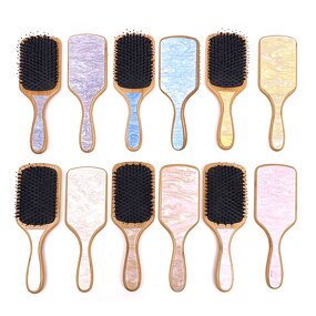 Hair Brush Manufacturer - New Hair Brush Wooden Resin Back Flower Acetate Bamboo Boar Bristle