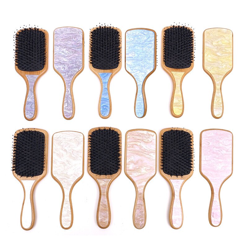 Hair Brush Manufacturer - New Hair Brush Wooden Resin Back Flower Acetate Bamboo Boar Bristle