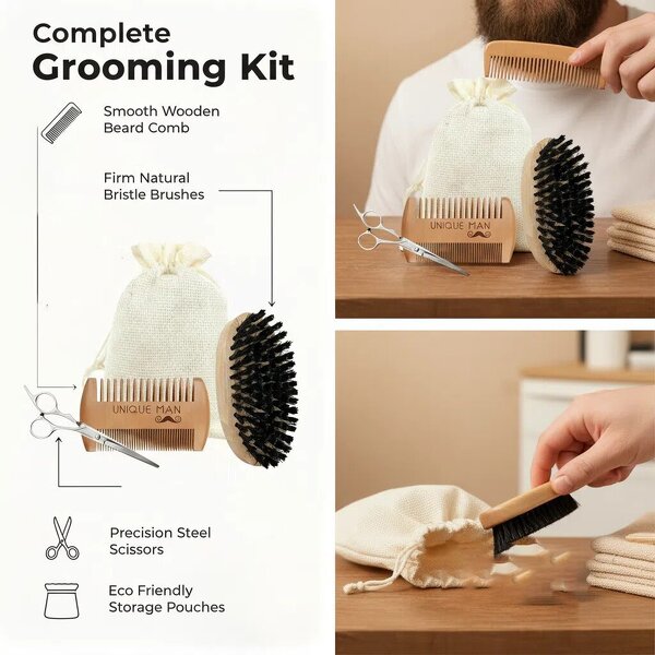 Beard Brush Set Manufacturer - Best Selling 100% Natural Wild Boar Bristle Wooden