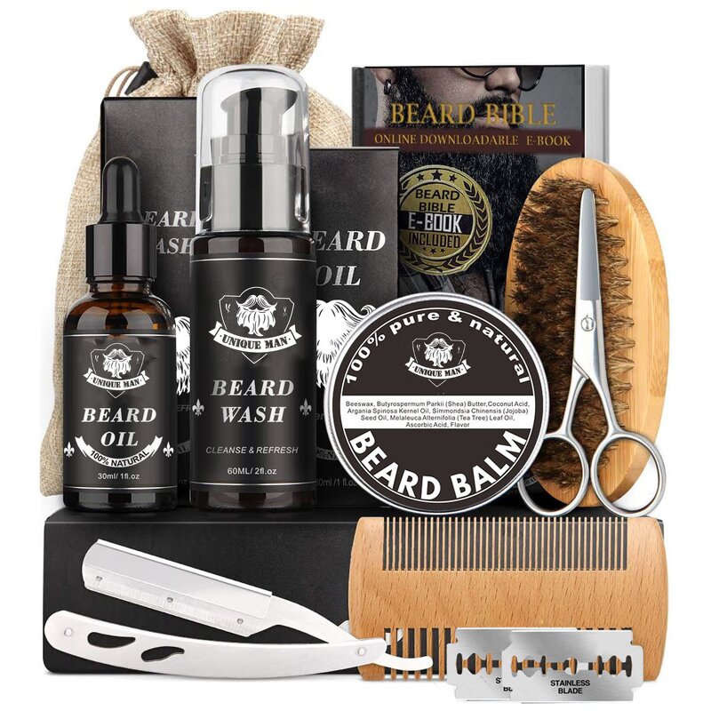 Beard Care Kit Manufacturer - Private Label Organic Men's Grooming Natural Beard Oil Balm Orange Comb Roller