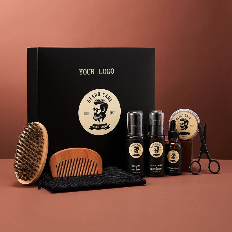 Beard Grooming Kit Manufacturer - Private Label Custom Beard Growth Oil Serum Mens Organic Vegan Christmas Gift Set