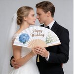 Hand Fan Manufacturer - Hot Selling Gift 21cm White Paper Custom Logo Bamboo Wedding