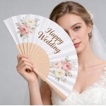 Hand Fan Manufacturer - Hot Selling Gift 21cm White Paper Custom Logo Bamboo Wedding
