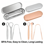 Tongue Scraper Set Manufacturer - Custom Logo 3 PCS Metal Tongue Scraper Set Tongue Cleaning Brush with Travel Case