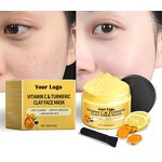 Clay Mask Manufacturer - Private Label Vitamin C & Turmeric Clay Face Mask Whitening Moisturizing Blackhead Mud Mask With Brush