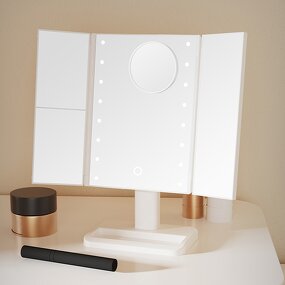Makeup Mirror Manufacturer - High Quality Folding OEM LED Touch Screen Makeup Mirror Desktop Cosmetics Lighting Mirrors with Led