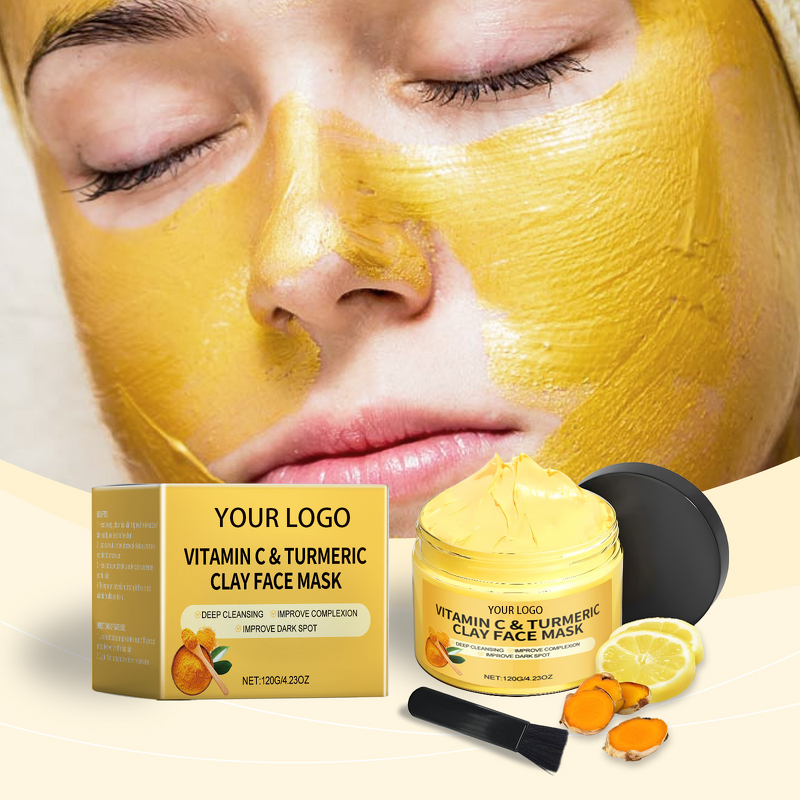 Clay Mask Manufacturer - Customized 120Ml Whitening Facial Moisturizing Turmeric Vitamin C Clay Blackhead Mud Mask With Brush