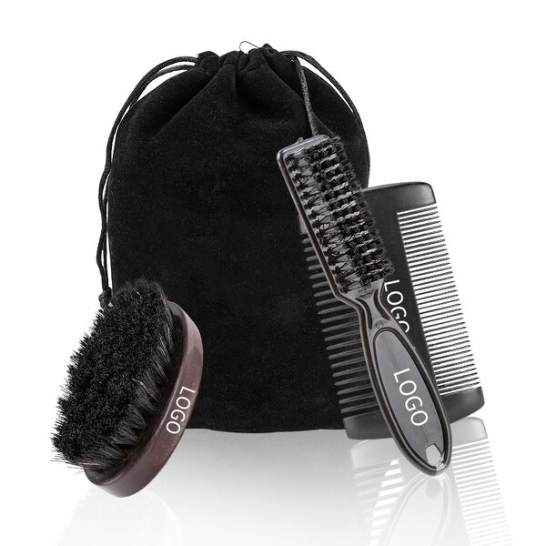 Beard Brush Comb Set Manufacturer - Natural Wood Beard Brush Comb Scissors Grooming Kit Beard Brush for Men OEM