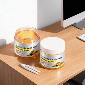 Cleansing Pads Manufacturer - Private Label Facial Care Cotton Pads 60 Count with Turmeric & Kojic Acid Anti-Acne Exfoliating