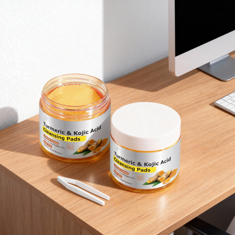 Cleansing Pads Manufacturer - Private Label Facial Care Cotton Pads 60 Count with Turmeric & Kojic Acid Anti-Acne Exfoliating