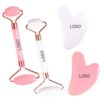 Facial Massage Tool Manufacturer - Custom logo Wholesale Natural Crystal Facial Jade Roller Gua Sha Pink White Gemstone Tool