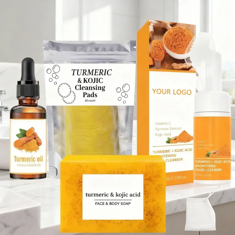 Facial Cleanser Set Manufacturer - Private Label Turmeric & Vitamin C Foaming Cleanser Set with Kojic Acid & Brush
