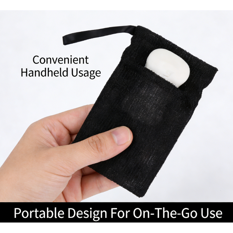 Exfoliating Bag Manufacturer - Black Soap Bag with Drawstring Shower Bath Exfoliation All Natural Nylon Cleaning Tool