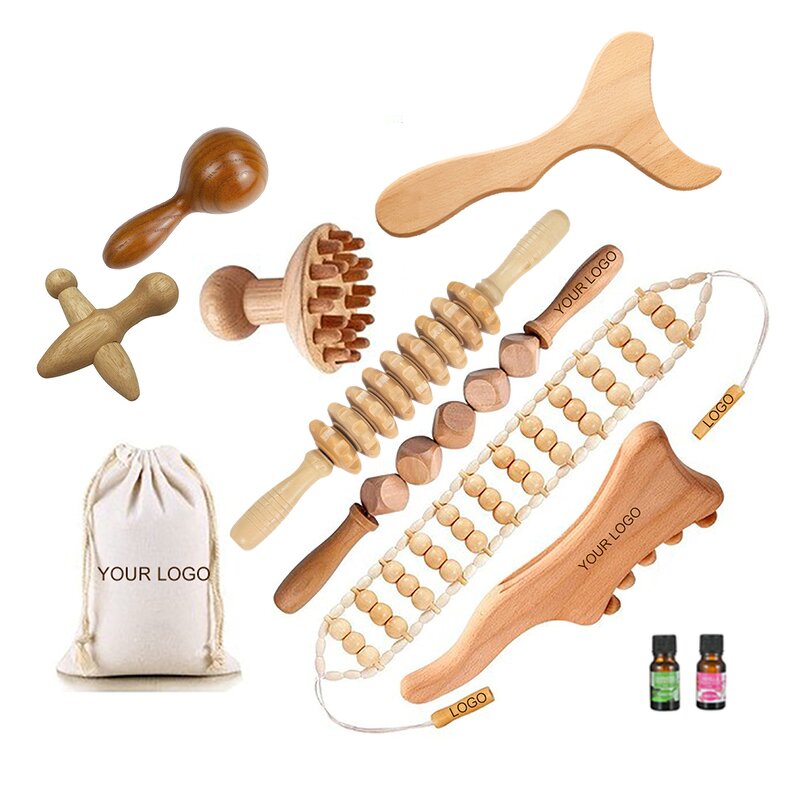 Massage Tool Set Manufacturer - Custom Wooden Guasha Massage Wood Tool Scalp Massager Full Body Muscle Pain Relief Therapy Kit
