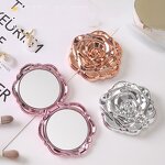 Pocket Mirror Manufacturer - OEM New Custom Logo Folding Handheld Mirror Compact Vanity Rose Pocket Mirror for Women Double-sided