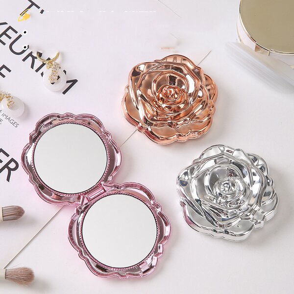 Pocket Mirror Manufacturer - OEM New Custom Logo Folding Handheld Mirror Compact Vanity Rose Pocket Mirror for Women Double-sided