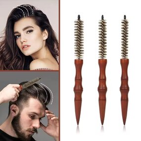 Hair Styling Comb Manufacturer - Private Label Factory Curly Hair Rolling Nylon Bristle Solid Wood Spiral Brush