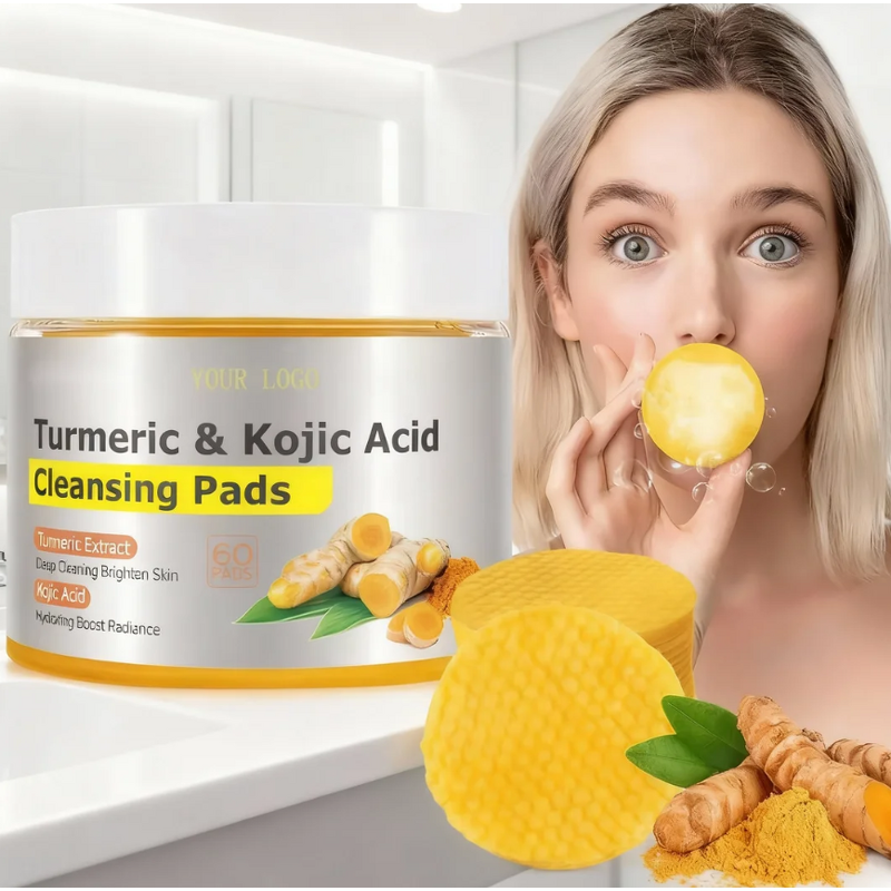 Cleansing Pads Manufacturer - 60Pads Private Label Skincare Facial Exfoliating Cotton Pads Anti-Acne Kojic Acid & Turmeric