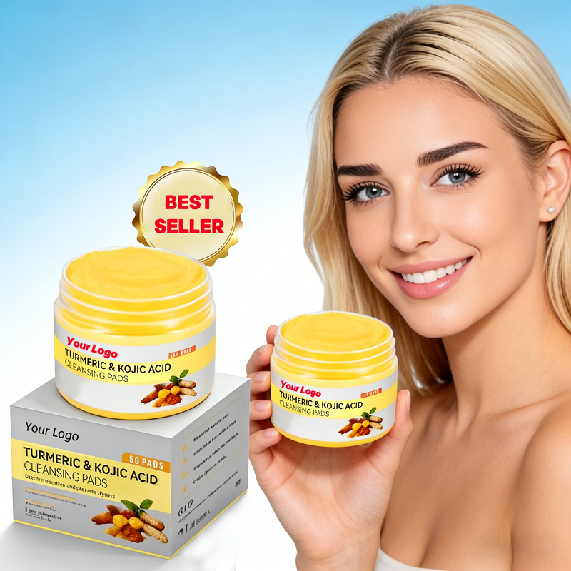 Cleansing Pads Manufacturer - Custom 50Pads Organic Facial Cleanser Turmeric Kojic Acid Cleansing Cotton Pad Brightening Pads