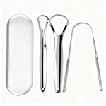 Tongue Scraper Set Manufacturer - Custom Logo 3 PCS Metal Tongue Scraper Set Tongue Cleaning Brush with Travel Case