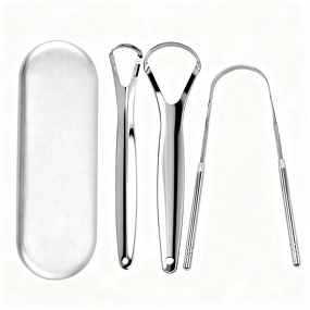 Tongue Scraper Set Manufacturer - Custom Logo 3 PCS Metal Tongue Scraper Set Tongue Cleaning Brush with Travel Case