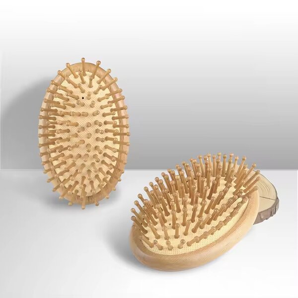Hair Brush Manufacturer - Eco Friendly Natural Bamboo Small Air Bag Comb Round Wood Pins Anti Static Without Handle