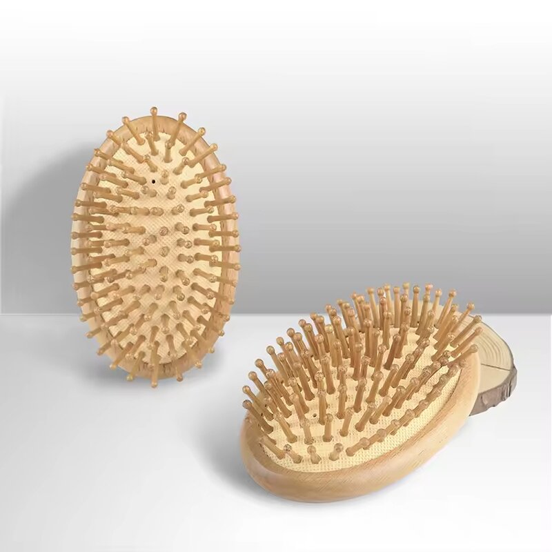 Hair Brush Manufacturer - Eco Friendly Natural Bamboo Small Air Bag Comb Round Wood Pins Anti Static Without Handle