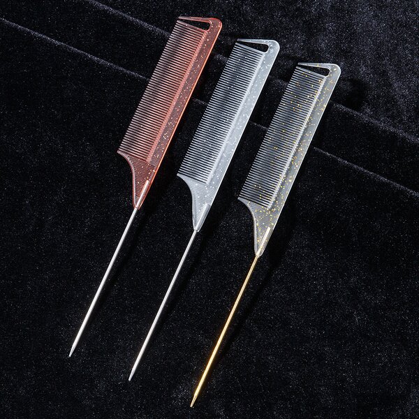 Hair Parting Comb Manufacturer - Salon Styling Metal Steel Pin Rat Tail Carbon Braiding Comb for Women