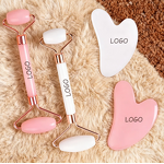 Facial Massager Set Manufacturer - Custom Logo Rose Pink Jade Roller Gua Sha Set Facial Massage Face Lift & Tightening