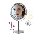 Makeup Mirror Manufacturer - Custom Logo 5X/10X/20X Rotation Double Sided Vanity Frame Cosmetic Makeup Mirror with Led Light