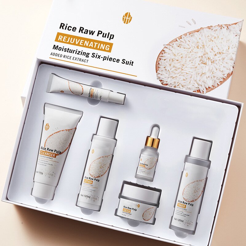 Skincare Set Manufacturer - Custom Logo Wholesale Organic Rice Extract Skincare Set Moisturize Brighten Skin Care Kit for Dry Skin