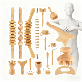 Massage Roller Manufacturer - Hot Selling Neck Back Shoulders Lift Body Sculpting Wooden Wood Therapy Roller Tools Kit