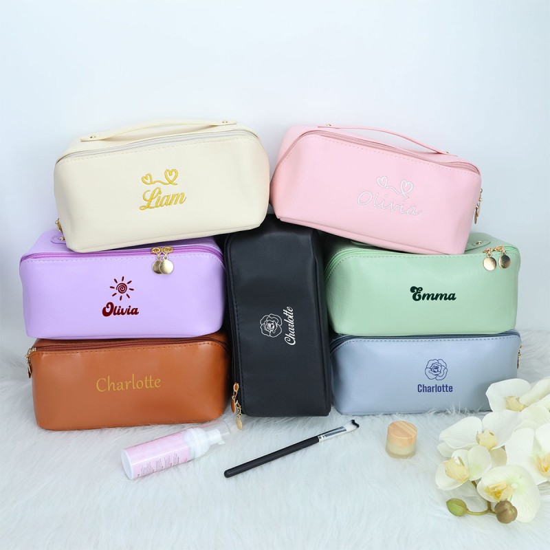 Cosmetic Bag Factory - OEM High Quality PU Zipper Personalized Embroidered