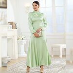 Dress Manufacturer - Travel Mint Color Long Sleeves Abayas Women Muslim Green Evening