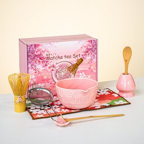 Matcha Tea Set Manufacturer - Pink Customized 7pcs Bamboo Whisk Matcha Powder Set