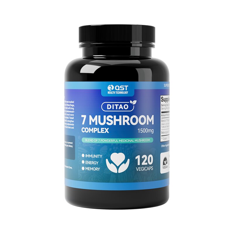Mushroom Capsules Manufacturer - 7 in 1 Reishi Cordyceps Chaga Turkey Tail Shiitake Lions Mane 20 Blend