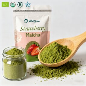 Matcha Green Tea Powder Manufacturer - Organic Ceremonial Grade Strawberry Flavor Drum Bottle