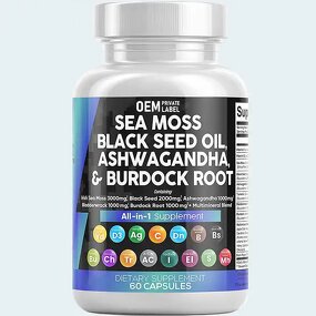 Irish Sea Moss Complex Capsules Manufacturer - OEM Organic Herbal with Black Seed Oil Ashwagandha