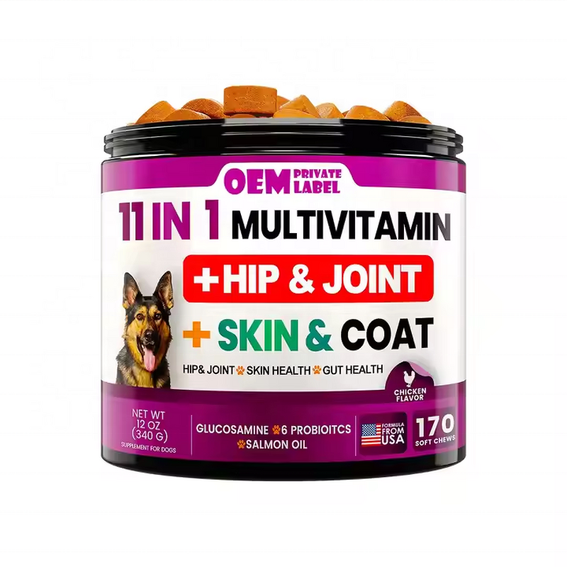 Dog Multivitamin Chews Manufacturer - 11 in 1 with Glucosamine for Hip Joint Mobility & Pet Health Care