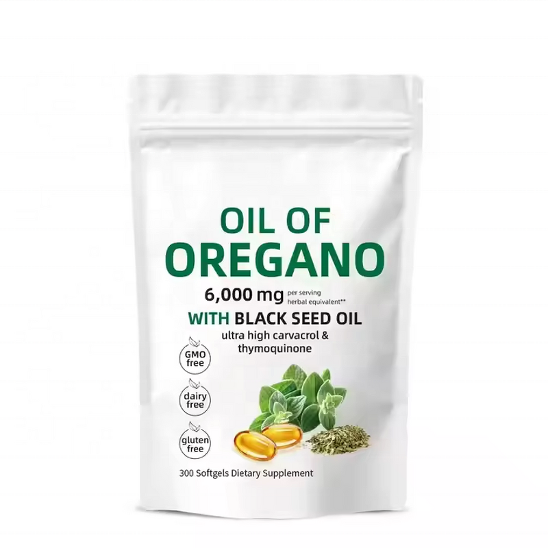 Oregano Oil Soft Capsules Manufacturer - OEM Organic 6000mg High Carvacrol with Black Seed Oil