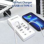 Charger Station Manufacturer - OEM/ODM Logo - 10-in-1 USB Type C Travel Tower 6USB 4Type C