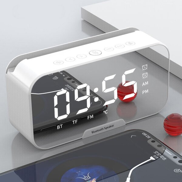 Speaker Manufacturer - HD Desktop Wireless - Mirror LED Display with Phone Holder Alarm Clock